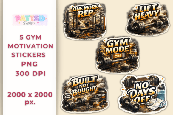 Download 5 Gym Motivation Stickers PNG Set - Motivation stickers Collection